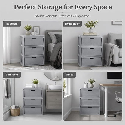 Wide 3 Drawer Plastic Storage Tower Organizer, Tool-Free Assembly Drawer Unit - Image 8