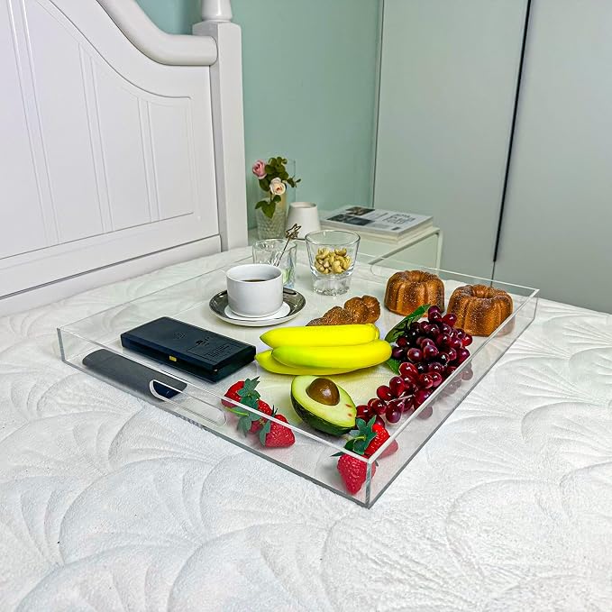 Clear Rectangular 18x20 Inches Acrylic Ottoman Tray Decorative Serving Tray - Image 4