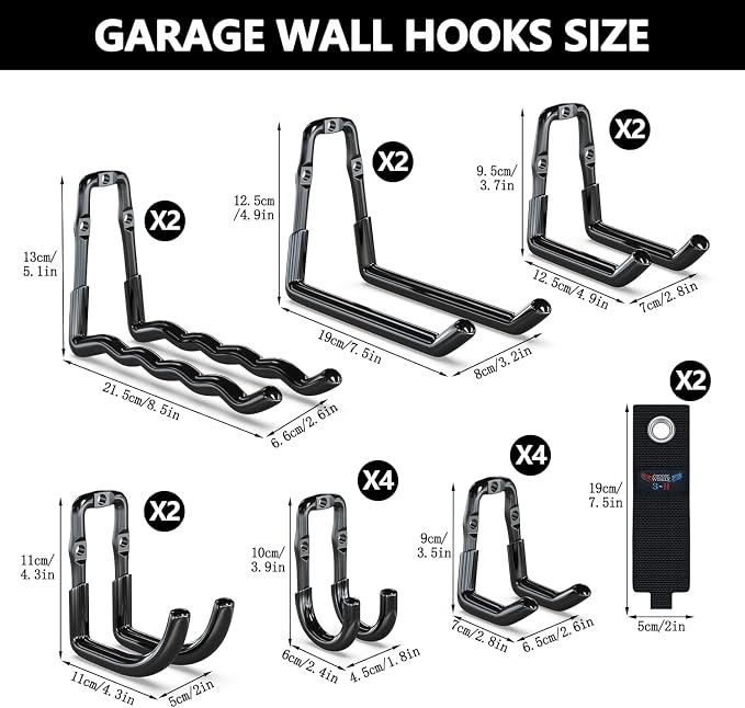 3-H Garage Wall Hooks 18 Pack, One-Piece Construction Garage Hooks Heavy Duty - Image 2