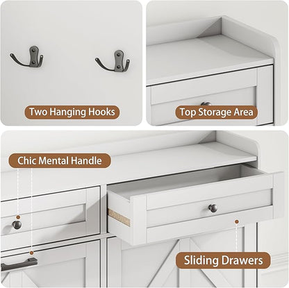 Shoe Cabinet with 4 Flip Drawers & 2 Top Drawers, Wooden Narrow Hidden Slim - Image 6