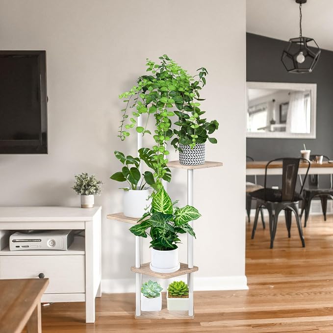 5 Tier Plant Stand Indoor, Thickened Metal Wood Corner Plant Shelf Stands - Image 6