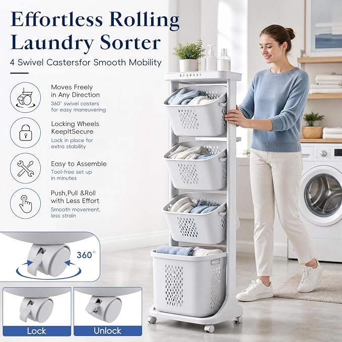 4-Tier Laundry Hamper Cart - Image 4