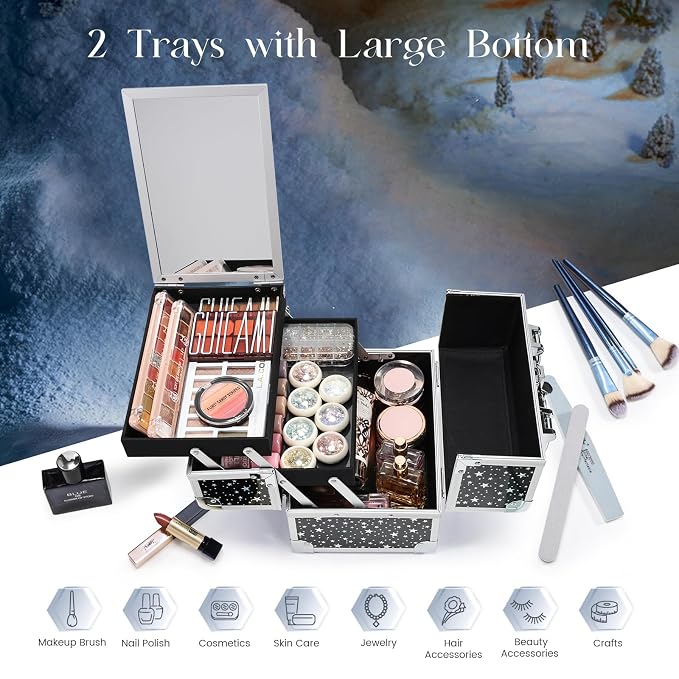 Joligrace Makeup Train Case Portable Cosmetic Box 2 Trays - Image 5