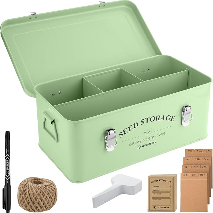 Seed Storage Box Organiser – Green Garden Seeds Tin by STOWBERRY