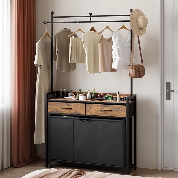 Mondeer Laundry Sorter with 2 Drawers and Hanging Rack, 150L Laundry Hamper - Image 9