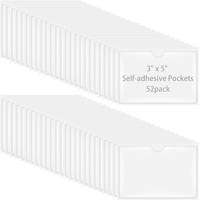 52 Pack Self-Adhesive Index Card Pockets by Antner