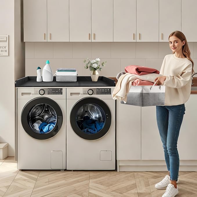 Washer Dryer Countertop with 2 Pack Storage Baskets, Wood Washer and Dryer - Image 6