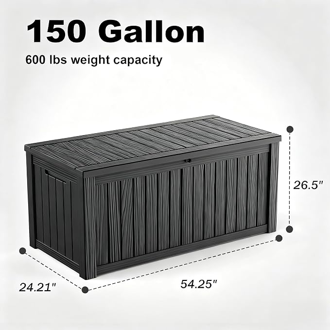 150 Gallon Waterproof Outdoor Storage Box, UV Resistant Resin Deck Box - Image 2