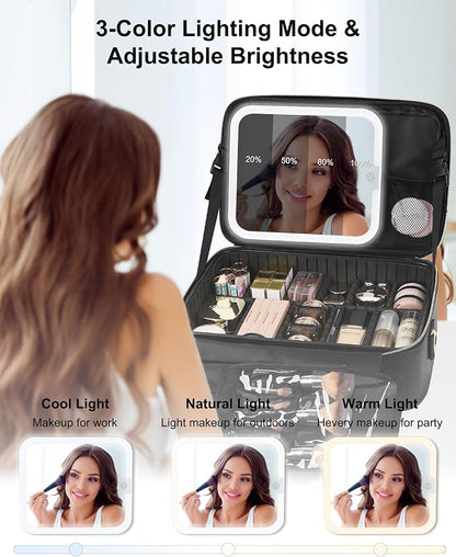 Relavel Makeup Train Case With LED Mirror, Professional Travel Cosmetic Bag - Image 2