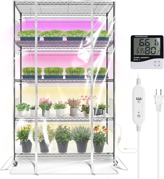 Bstrip Indoor Greenhouse with Grow Light, 5-Tier 47.2"x17.8"x71" Metal Plant by Bstrip