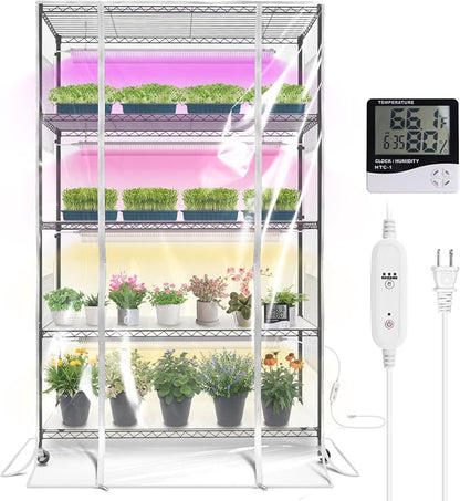 Bstrip Indoor Greenhouse with Grow Light, 5-Tier 47.2"x17.8"x71" Metal Plant by Bstrip