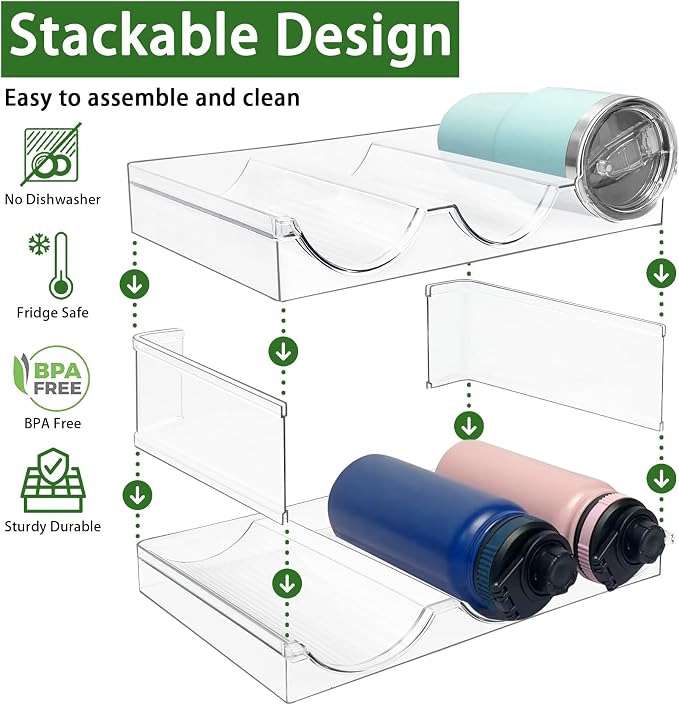 2 Pack Water Bottle Organizer, Stackable Kitchen Pantry Storage Shelf, Plastic - Image 3