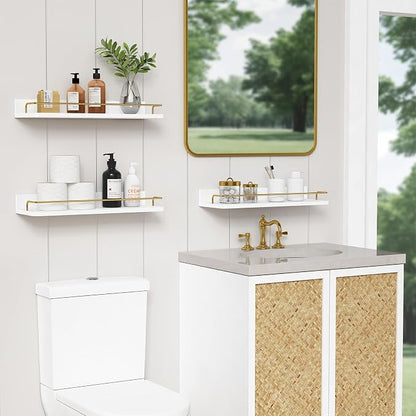 Forbena Gold Floating Shelves for Wall Decor Set of 3, Bathroom Shelves Over - Image 2
