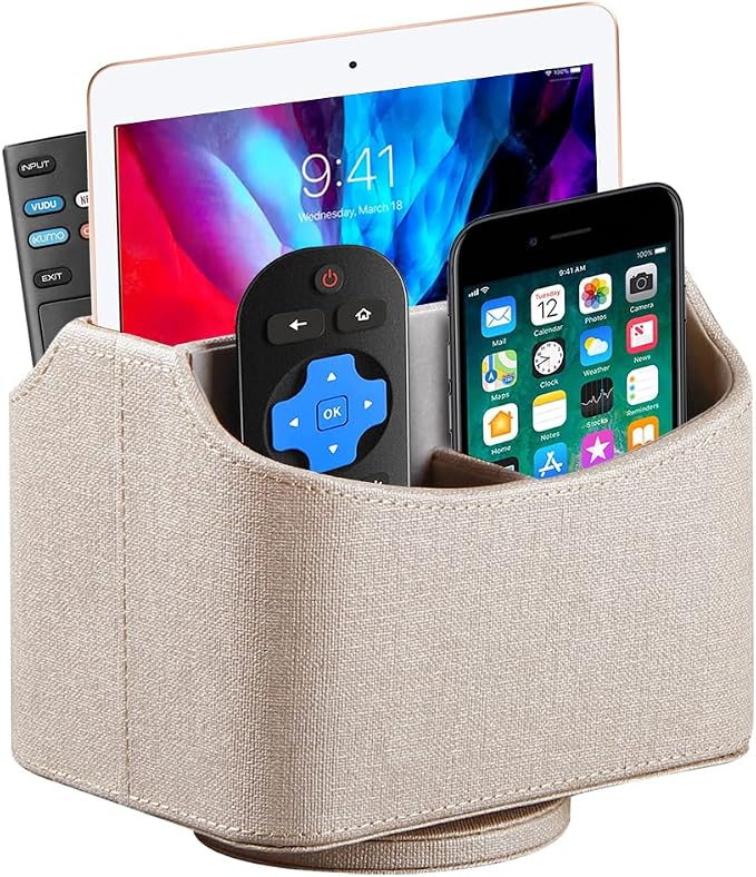 360° Rotating Remote Control Holder, PU Leather TV Remote Caddy Organizer by Thelittlebeautyoflife