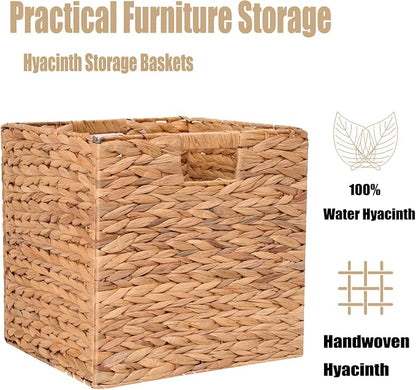 12x12x12 Inch Wicker Storage Basket Set of 2 Foldable Hyacinth Storage Box | - Image 5