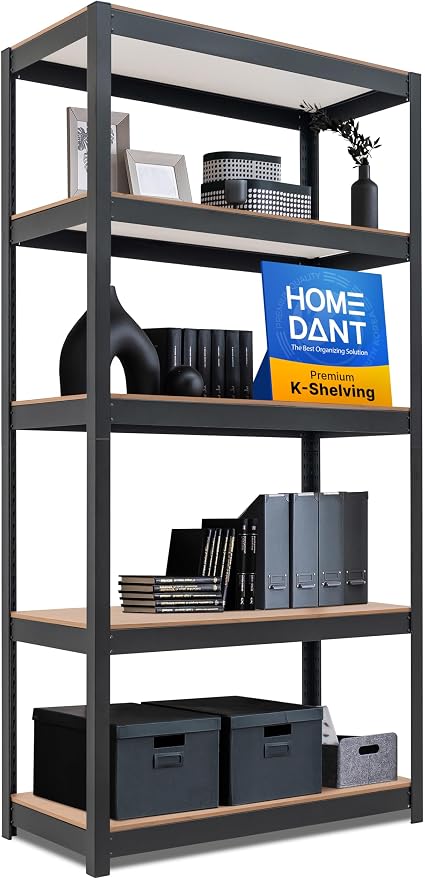 HOMEDANT House Black 5-Tier Laminated Metal Shelving Unit Adjustable Storage by TheBestOrganizingSolution