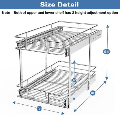LOVMOR 2 Tier Individual Pull Out Cabinet Organizer 11" W x 18" D, Slide Out - Image 3