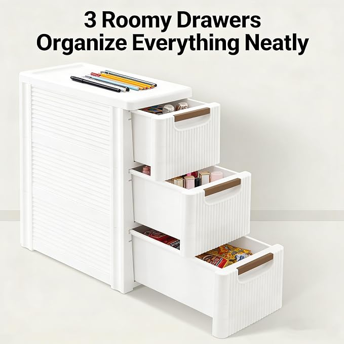 Storage Drawers on Wheels, 3-Drawer Slim Rolling Storage Cart - Image 6