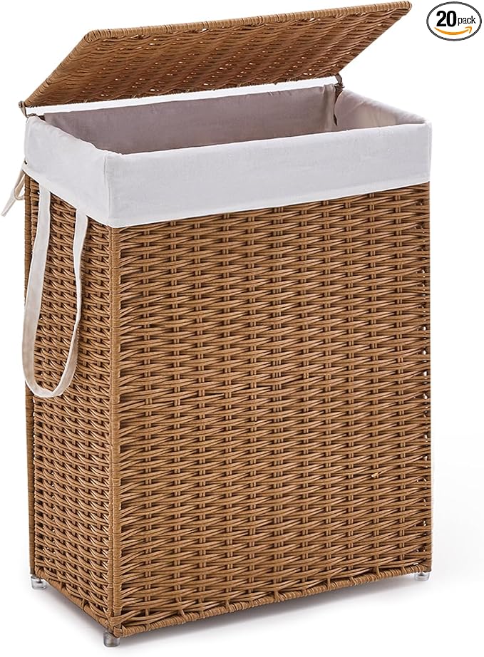 Slim Wicker Laundry Hamper by LGENHOOMHandwovenNaturalWaterHyacinthBasket