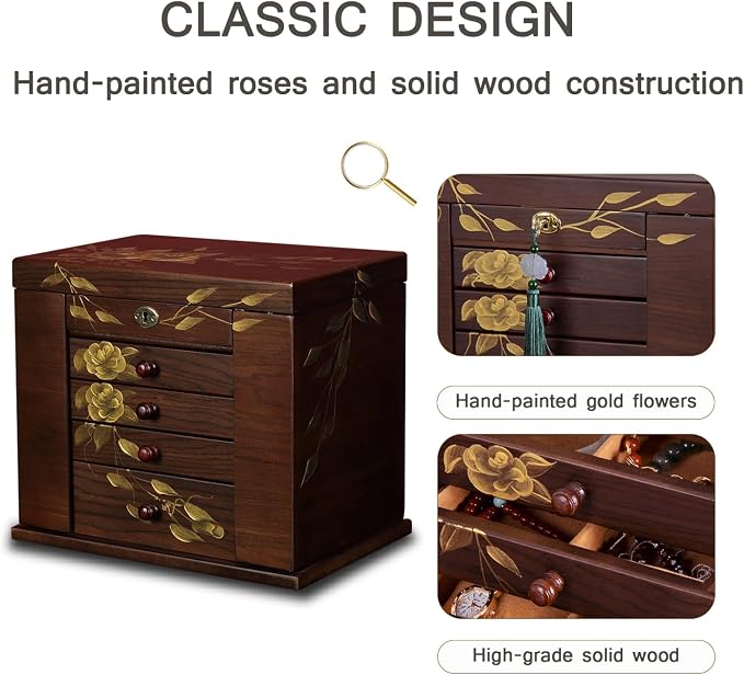 Wooden Jewelry Box for Women, 5-Layer Large Wood Jewelry Boxes & Organizer - Image 3