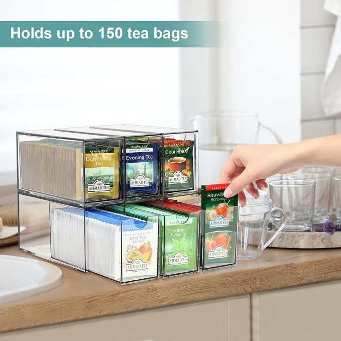 6 Tea Bag Organizer and Storage, Acrylic Tea Bag Holder Organizer, Plastic Tea - Image 6