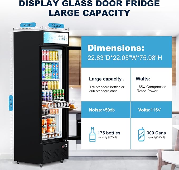 Commercial Glass Door Display Refrigerator 12 cu.ft Commercial Beverage - Image 5