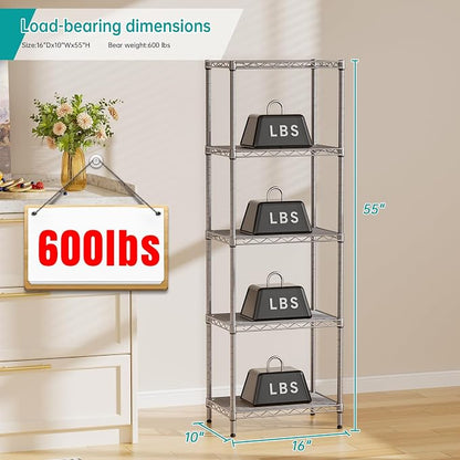 SINGAYE 5 Tier Shelf Wire Shelving Adjustable Storage Shelves Rack Standing - Image 3