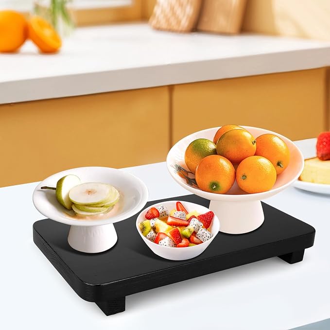 Black Bathroom Counter Organizer Tray Wood Riser Kitchen Countertop Trays Dish - Image 7