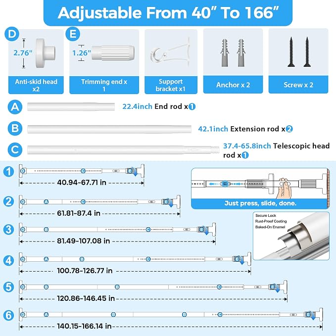 AIZESI 41-67 Inch Heavy Duty Tension Curtain Rod - Image 4