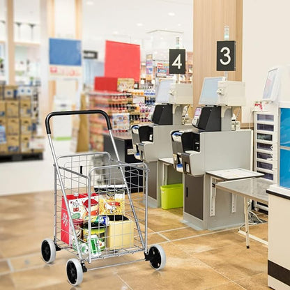 Goplus Shopping Carts for Groceries, Heavy Duty Folding Shopping Cart - Image 9