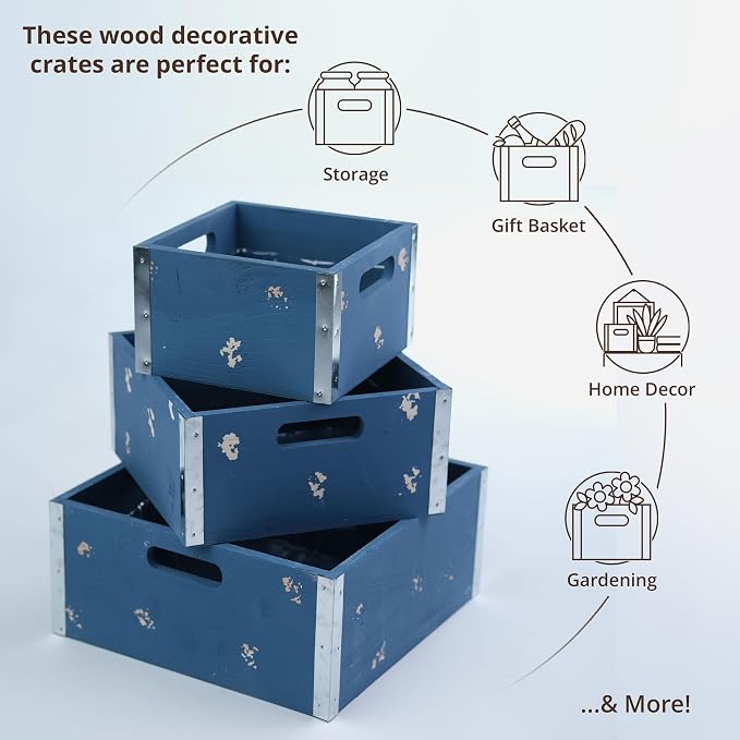 wald imports - Set of 3 Blue Wooden Crates - Image 2