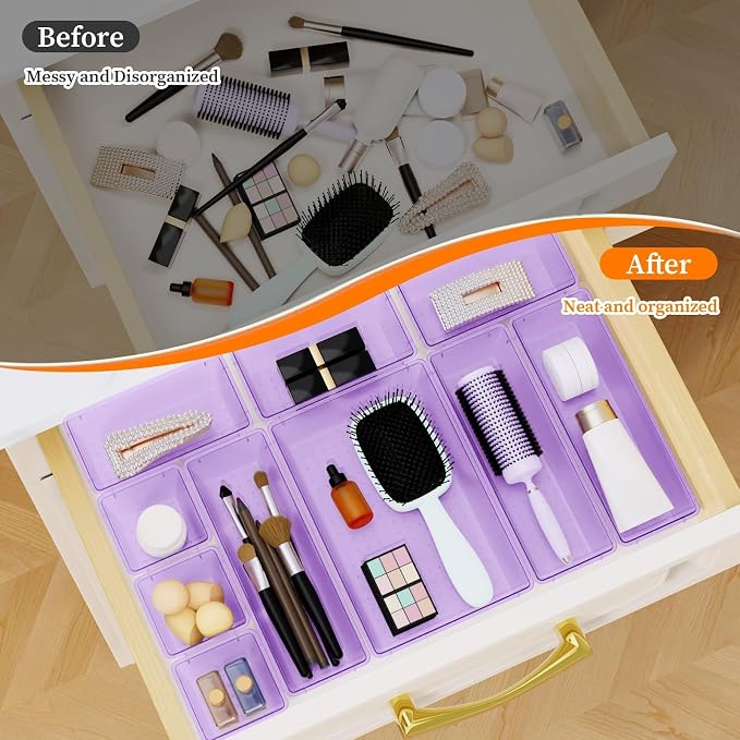 32 PCS Clear Plastic Drawer Organizer Set, 4-Size vanity organizer Trays and - Image 5