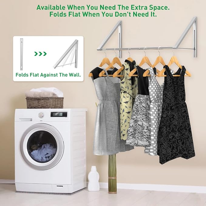 Laundry Room Drying Rack Wall Mounted Clothes Hanger Folding Wall Coat Racks - Image 4