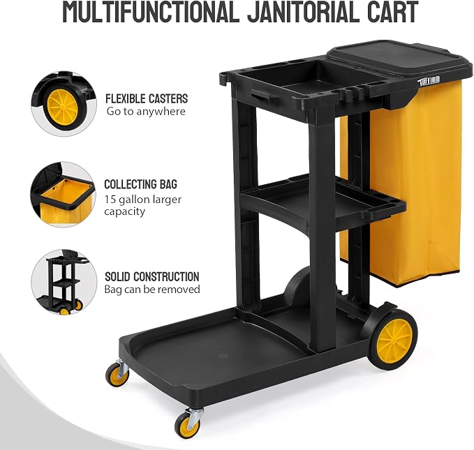 TUFFIOM Commercial Traditional Cleaning 3-Shelf Janitorial Cart, 500 Lbs - Image 4