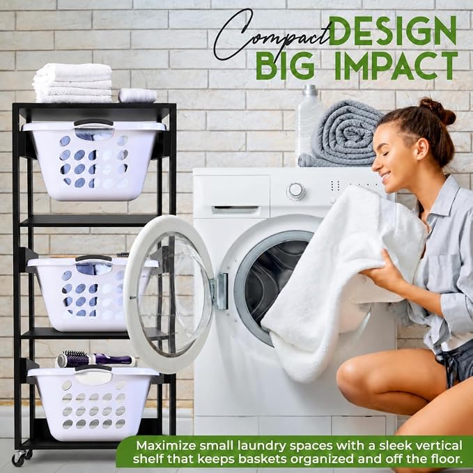 Laundry Basket Holder Shelf, Stackable Laundry Sorter, 3 Tier | Engineered Wood - Image 7