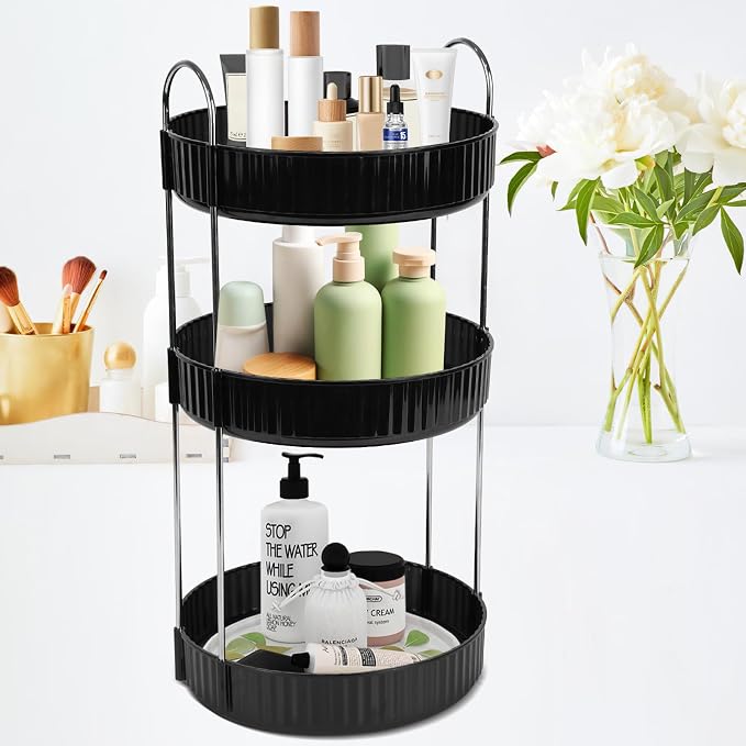 Rotating Makeup Organizer Countertop 3 Tier Lazy Susan Trays Spinning Skincare by Zufudo