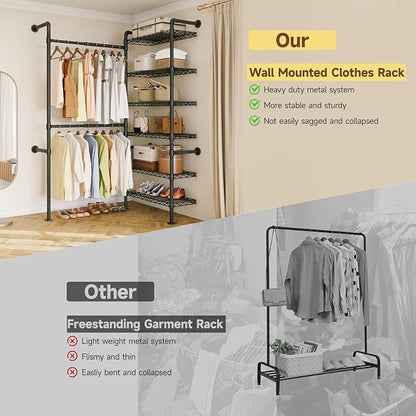 L2 Wall Mounted Closet System, Industrial Pipe Clothing Rack Clothes Racks - Image 4