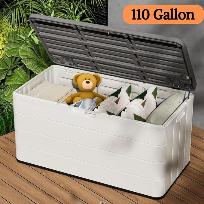 ZZM 110 Gallon Lockable Resin Deck Box, Waterproof Outdoor Storage Box - Image 6