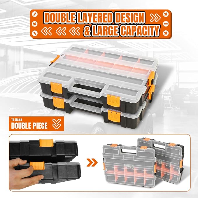 Jack Boss Tool Box with Transparent Lid, Single Side 17-Compartments Organizer - Image 6