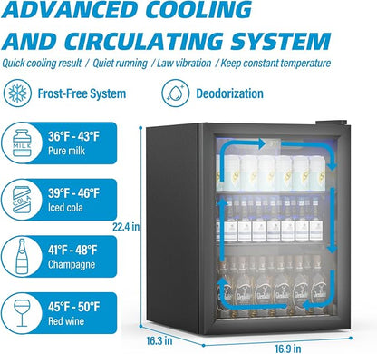 1.6 Cubic Feet Mini Fridge, 70 Can Freestanding Beverage Refrigerator - Image 4