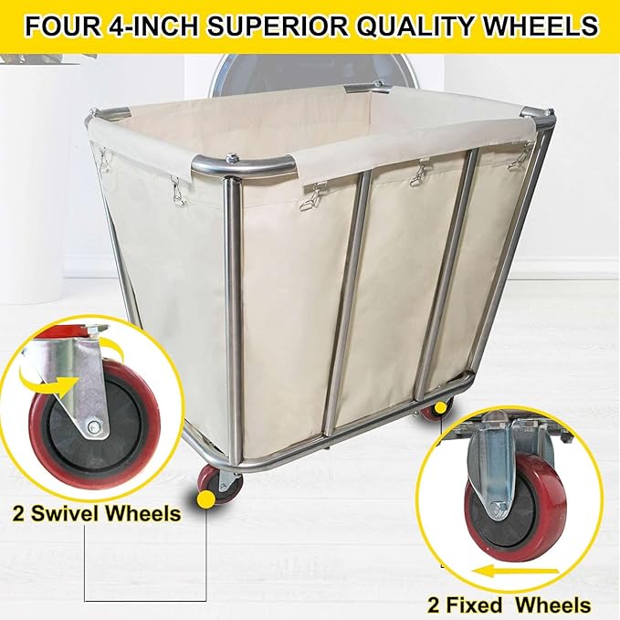 10 Bushel Laundry Cart with Wheels, Heavy Duty Industrial Rolling Commercial - Image 6