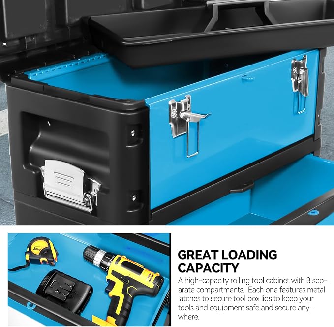 Auto Dynasty 3-Tier Stackable Tool Box, 19.5 Inch 3-in-1 Rolling Tool Box - Image 3