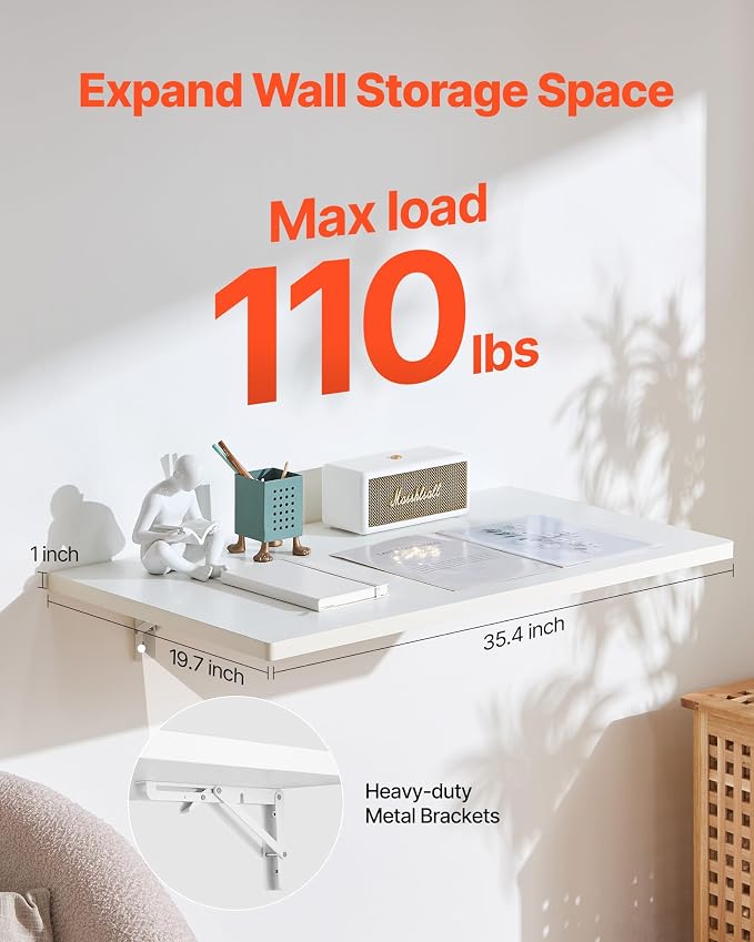 VEVOR Wall Mounted Folding Table, 35.4 x 19.7 inches Wall Mount Table, Floating - Image 4