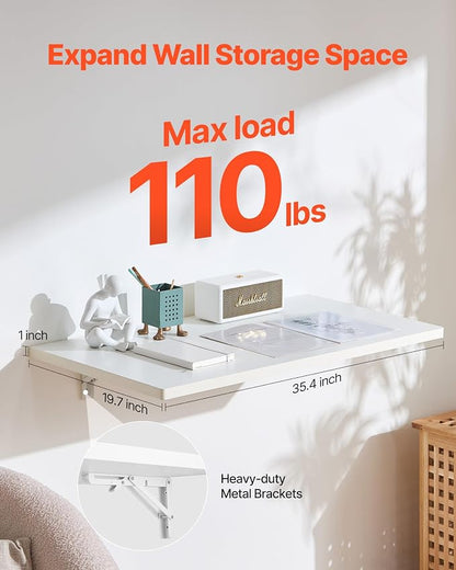 VEVOR Wall Mounted Folding Table, 35.4 x 19.7 inches Wall Mount Table, Floating - Image 4