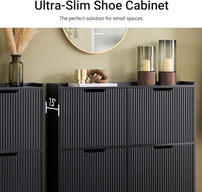 SoBuy Fluted Shoe Cabinet 4 Drawers, Narrow Shoe Storage Organizer - Image 4