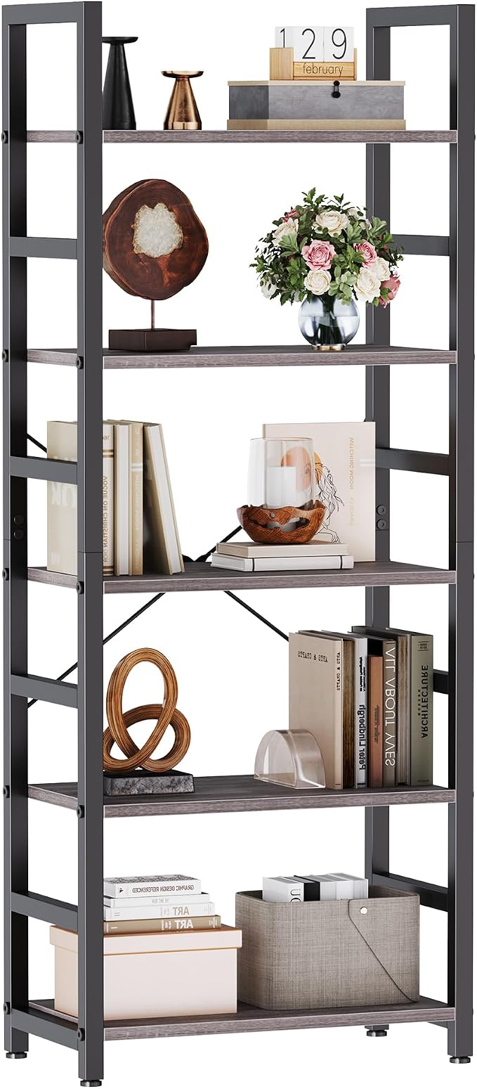 DUMOS 5-Tier Bookshelf, Modern Tall Bookcase Book Shelf | Open Storage Display by DumosLifestyle