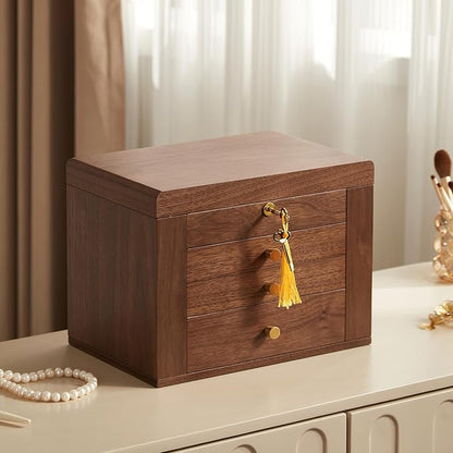 Black Walnut Wooden Jewelry Box, Wood Jewelry Organizer by Homruilink