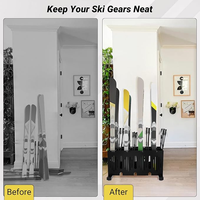 8-Pair Ski Storage Rack w/Width-Adjustable Fixing Bars, Heavy Duty Metal - Image 7