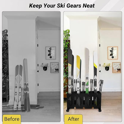 8-Pair Ski Storage Rack w/Width-Adjustable Fixing Bars, Heavy Duty Metal - Image 7