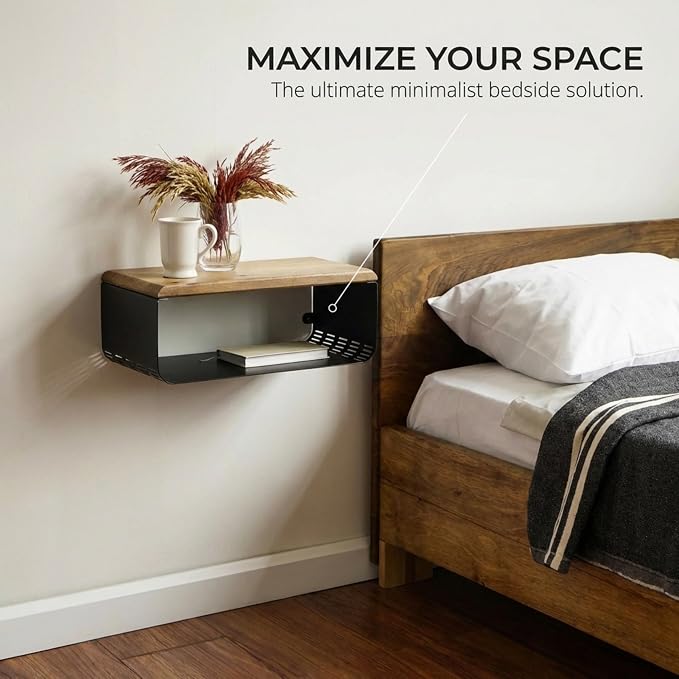 Floating Nightstand with Walnut Top | Modern Bedroom Decor | Minimalist - Image 4